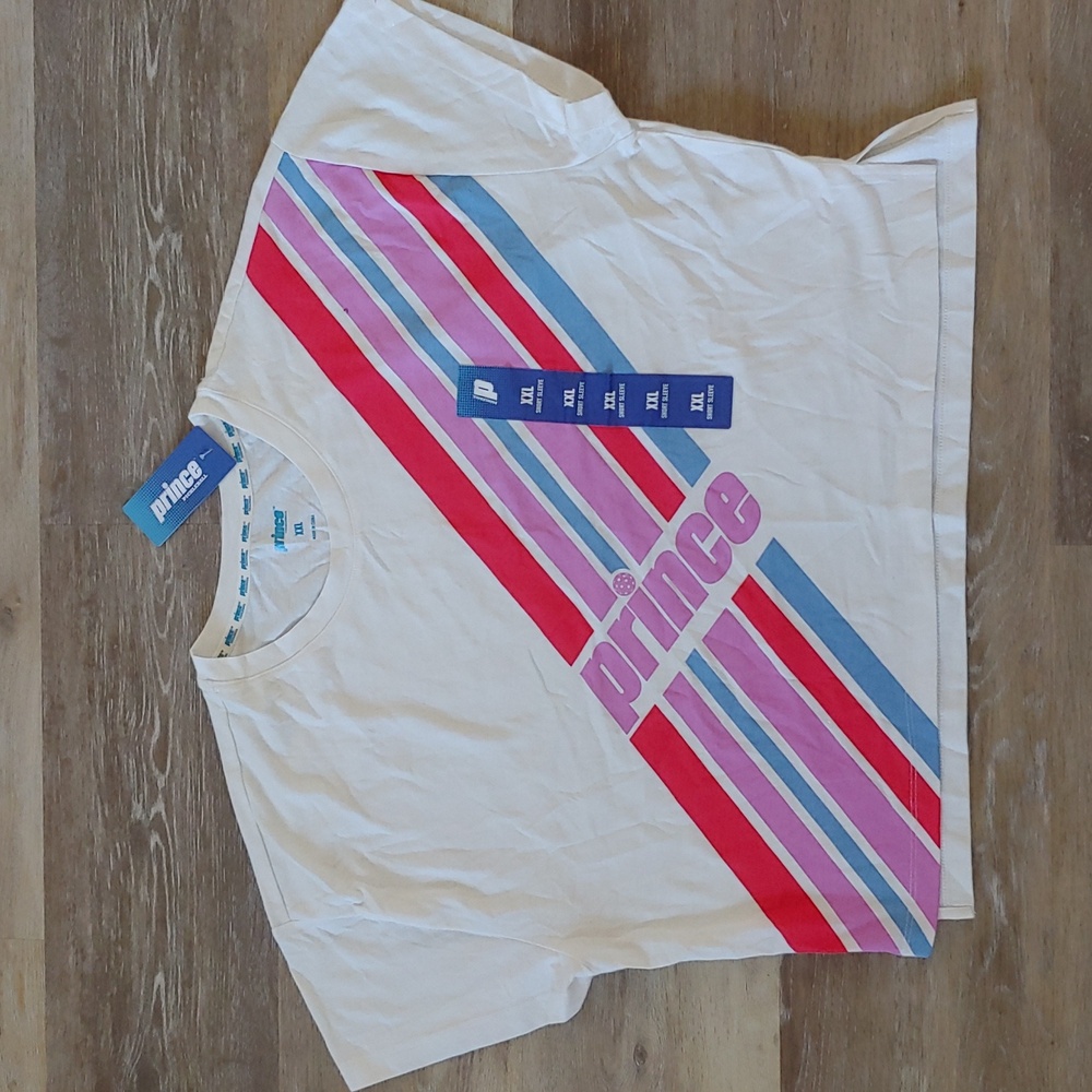 NWT Prince Women's Crop Short Sleeve Graphic T-Shirt Ivory Size XXL
